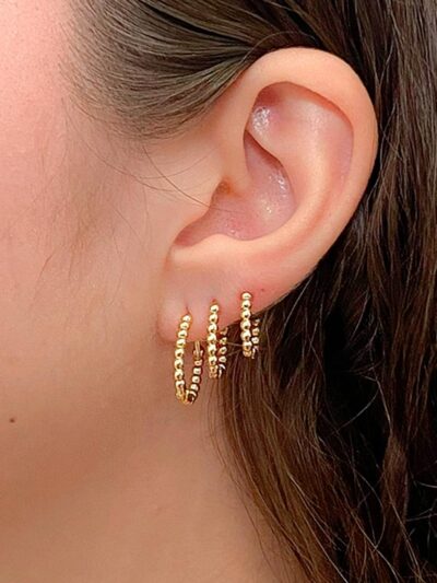 Brinco Trio Oval Bolinha Banhado em Ouro 18k