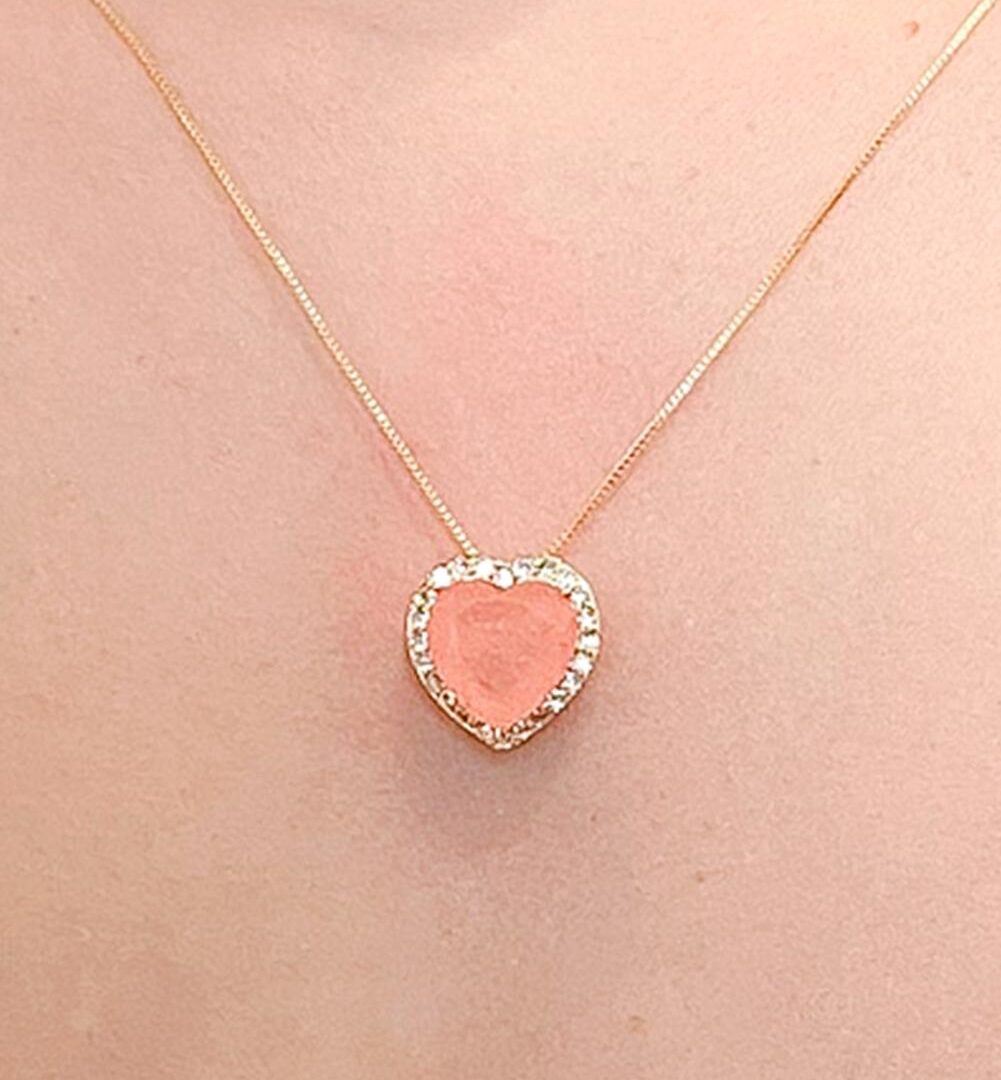 Colar Coração G Cravejado em Ouro 18k