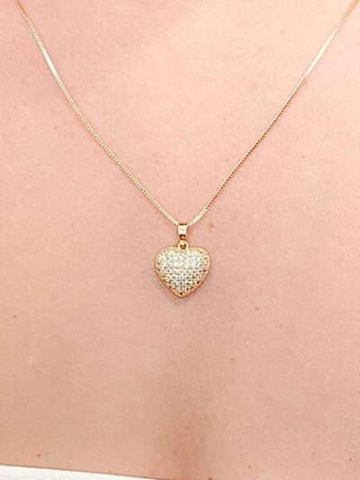 Colar Coração Cravejado Banhado em Ouro 18k