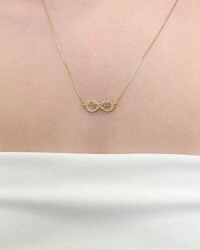 Colar Infinito Love Cravejado Banhado em Ouro 18k