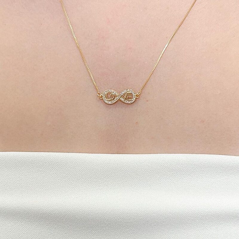 Colar Infinito Love Cravejado Banhado em Ouro 18k