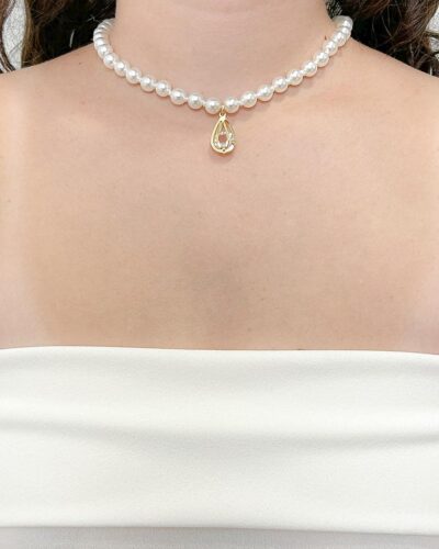 Choker Perola Gota oval Banhado em Ouro 18k - Imagem 2