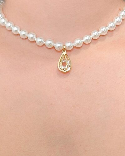 Choker Perola Gota oval Banhado em Ouro 18k