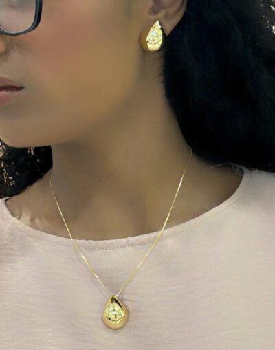 Conjunto Gota Lisa Banhado em Ouro 18K - Imagem 2