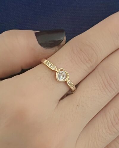 Anel de Coração Cravejado Banhado em Ouro 18K