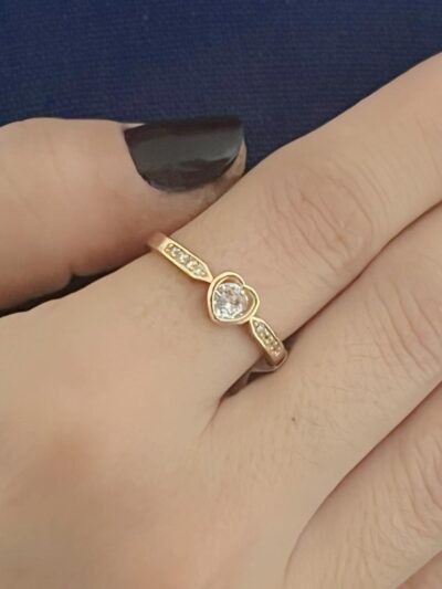 Anel de Coração Cravejado Banhado em Ouro 18K
