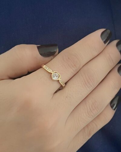 Anel de Coração Cravejado Banhado em Ouro 18K - Imagem 2