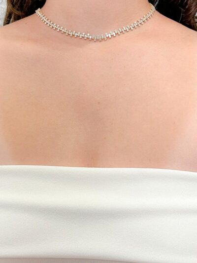 Choker Trabalhado Cravejado Banhado em Ouro 18k