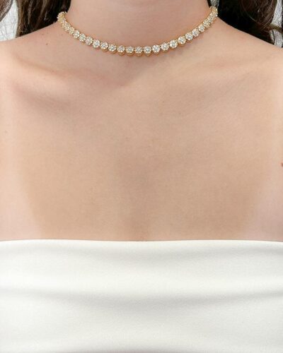 Choker Rivieira Florzinhas Cravejado Banhado em Ouro 18k