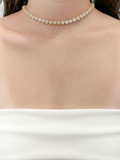 Choker Rivieira Florzinhas Cravejado Banhado em Ouro 18k