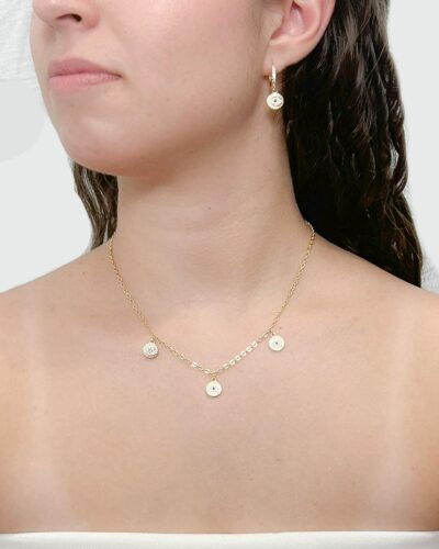 Conjunto Olho Grego Cravejado Banhado em Ouro 18k