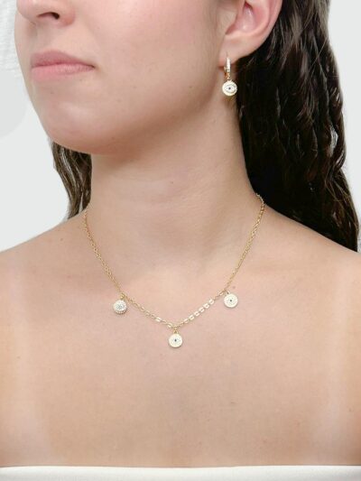 Conjunto Olho Grego Cravejado Banhado em Ouro 18k