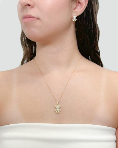 Conjunto Ursinho Cravejado Banhado em Ouro 18k