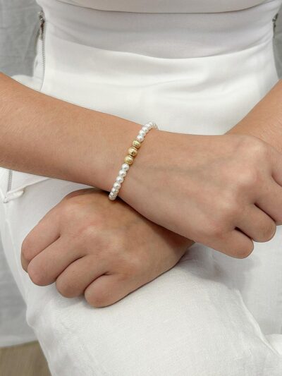 Pulseira Perola 3 Esferas Banhado em Ouro 18k