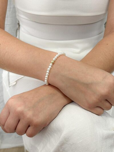 Pulseira Perola Esfera Banhado em Ouro 18k