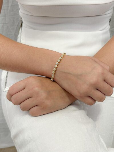 Pulseira Rivieira Florzinhas Cravejado Banhado em Ouro 18k