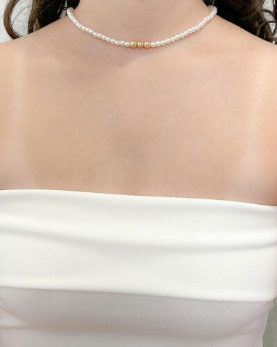 Choker Perola 3 Esferas Banhado em Ouro 18k