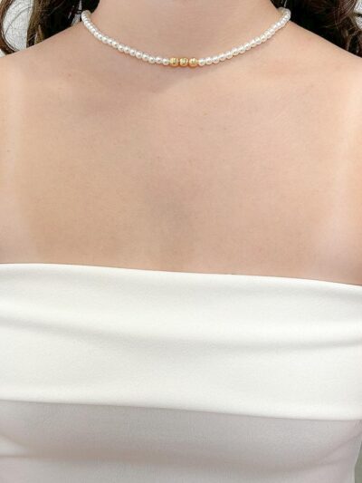 Choker Perola 3 Esferas Banhado em Ouro 18k
