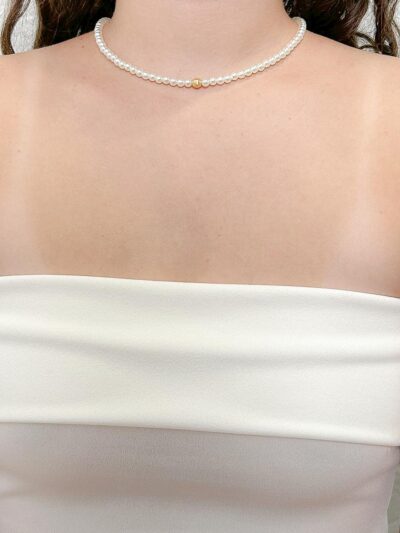 Choker Perola Esfera Banhado em Ouro 18k