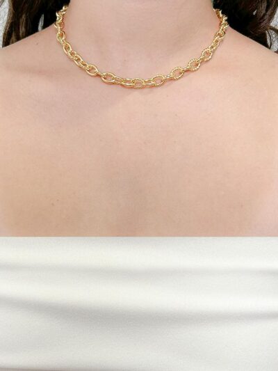Choker Elos Liso/Trançado Banhado em Ouro 18k