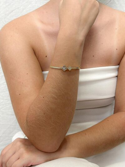 Bracelete Trevo Cravejado Banhado em Ouro 18k