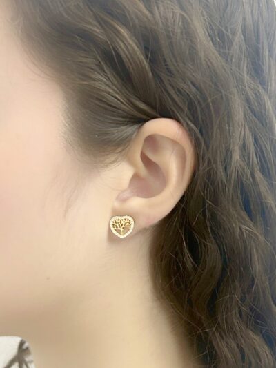 Brinco Coração Arvore da Vida Cravejado Banhado em Ouro 18k - Imagem 2