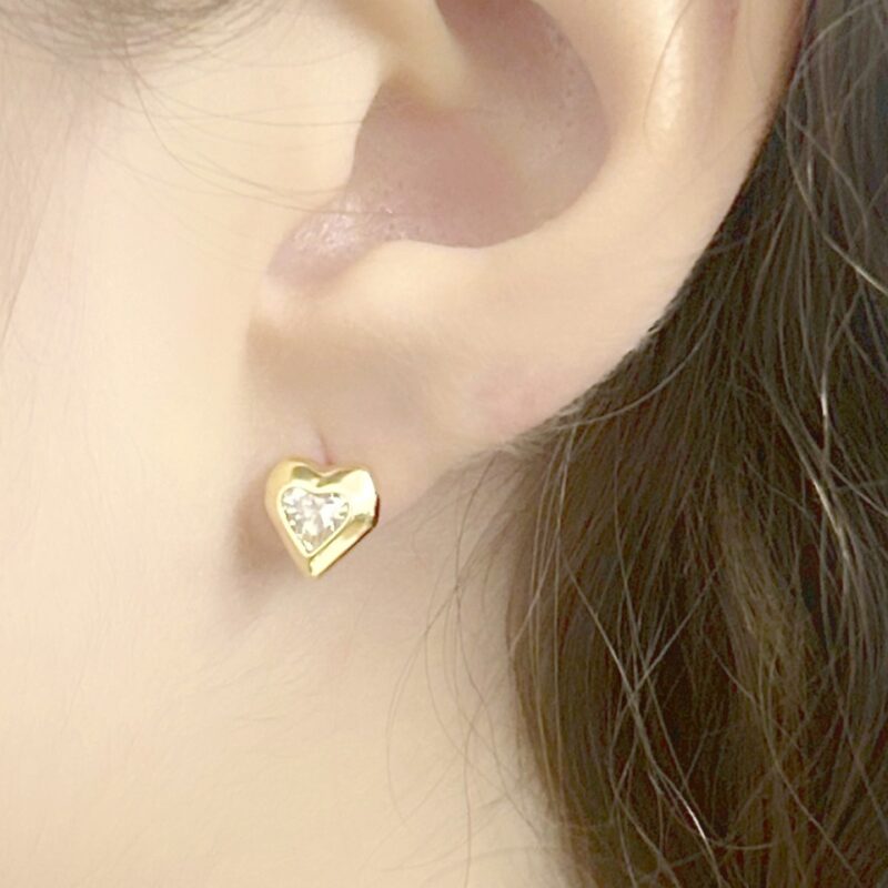 Brinco Dupla Coração Cravejado Banhado em Ouro 18k