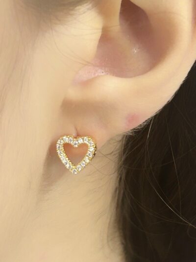 Conjunto Coração Cravejado Fio de Nylon Banhado em Ouro 18k - Imagem 2