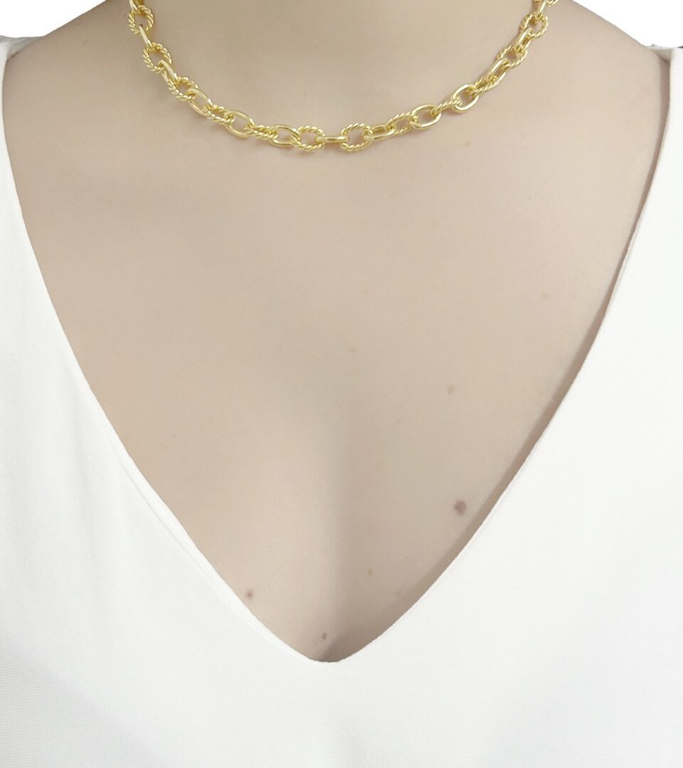 Choker Quadradinhos Cravejado Banhado em Ouro 18k
