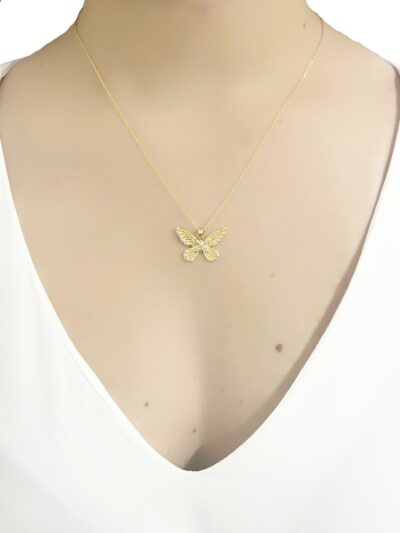 Colar Borboleta Cravejado Banhado em Ouro 18k - Imagem 2