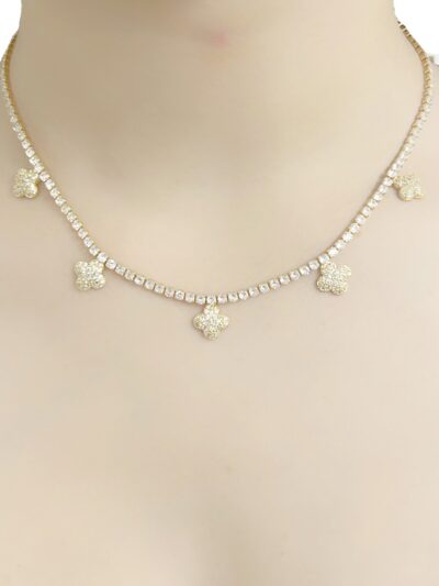 Choker Riviera Trevo Cravejado Banhado em Ouro 18k