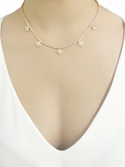 Choker Riviera Trevo Cravejado Banhado em Ouro 18k - Imagem 2