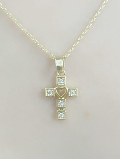 Colar Crucifixo Cravejado Banhado em Ouro 18K