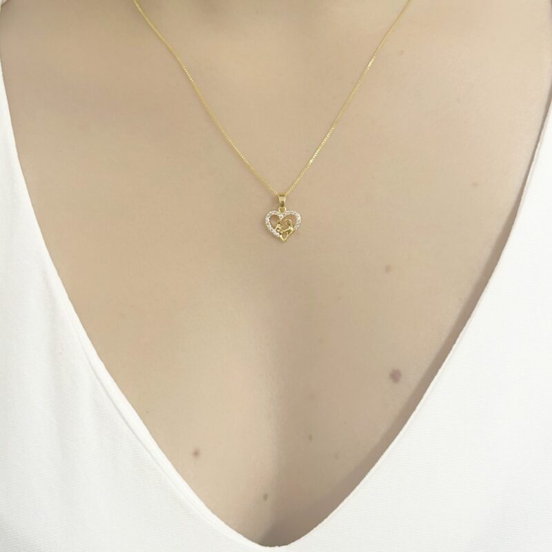 Colar Coração Duo Cravejado Banhado em Ouro 18k