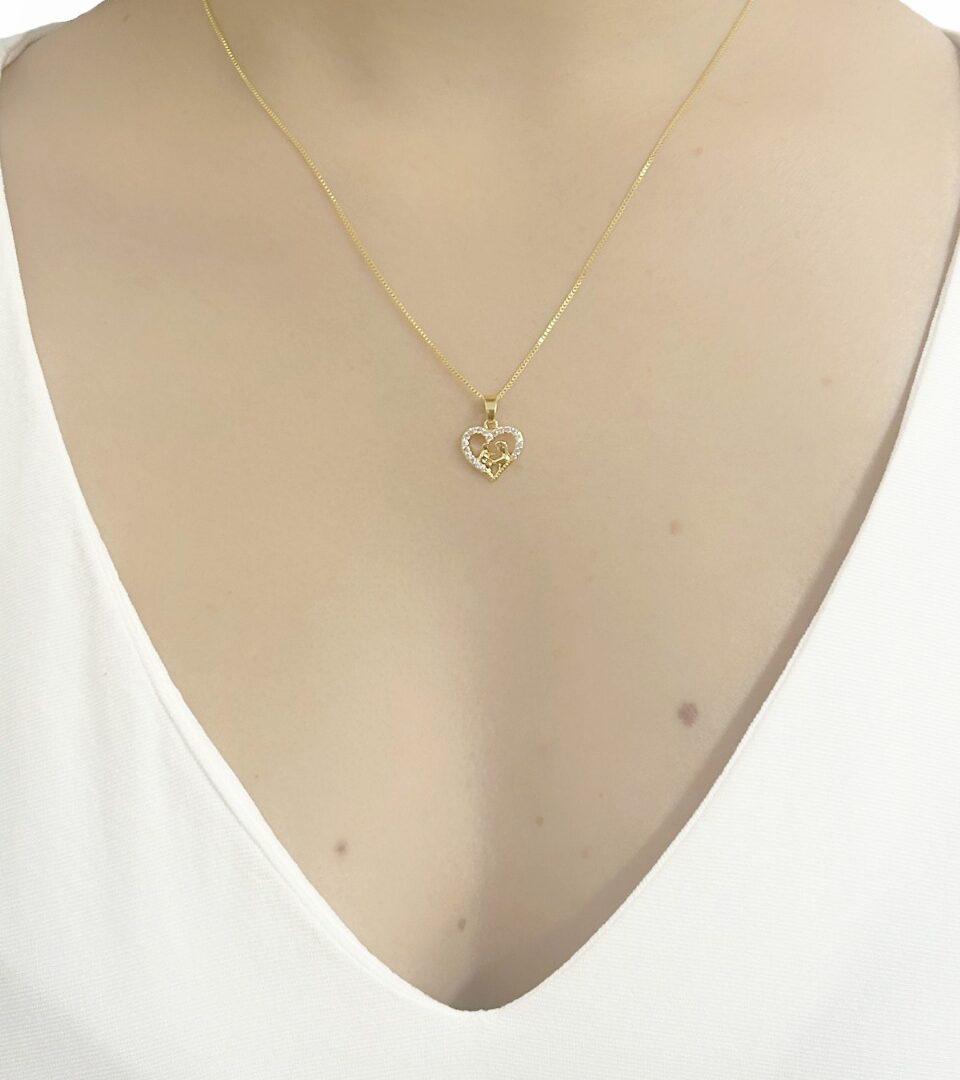 Colar Coração Duo Cravejado Banhado em Ouro 18k