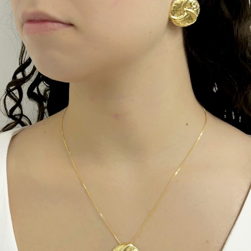 Conjunto Redondo Trabalhado Banhado em Ouro 18k
