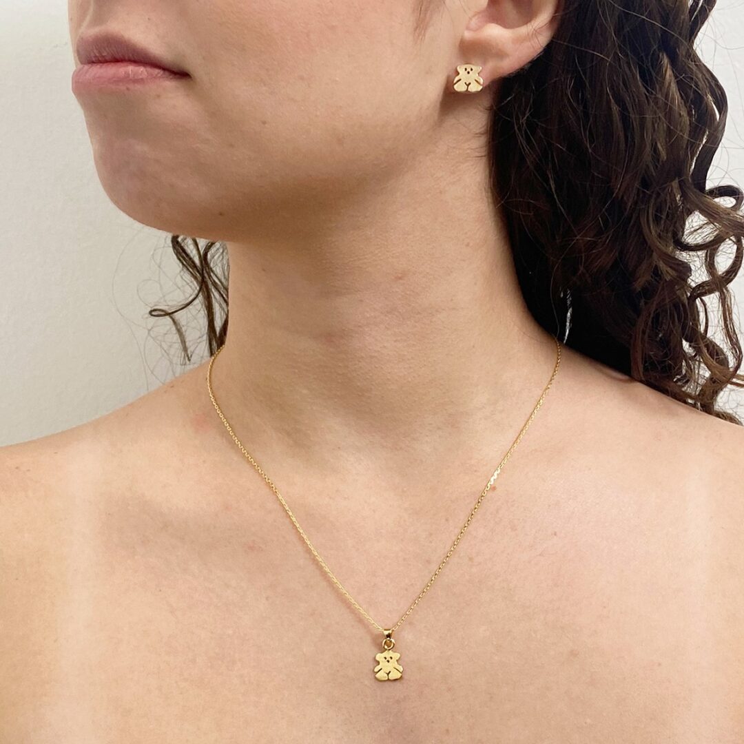 Conjunto Ursinho Liso Banhado em Ouro 18k