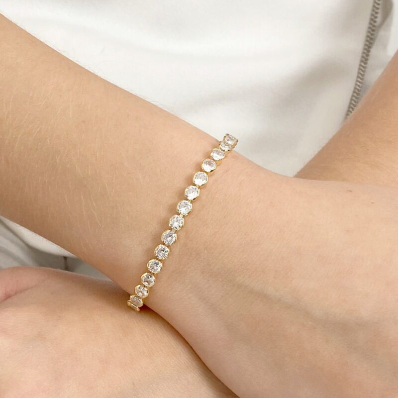 Pulseira Riviera Redondo Cravejado Banhado em Ouro 18k