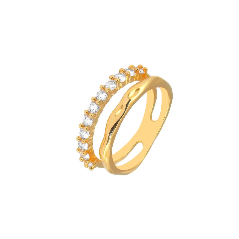 Anel Frente Larga Banhado em Ouro 18k