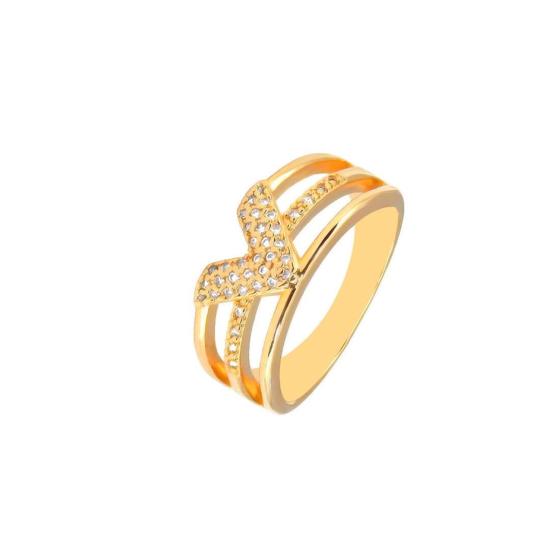 Anel V Cravejado Banhado em Ouro 18K