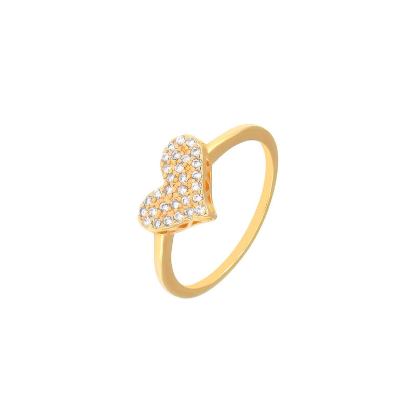Anel Coração Cravejado Banhado em Ouro 18K