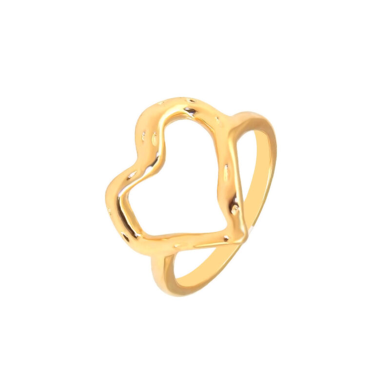 Anel Coração Vazado Banhado em Ouro 18k