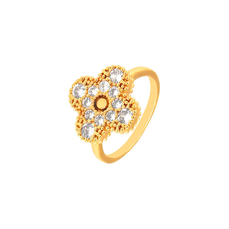 Anel Trevo Cravejado Banhado em Ouro 18K