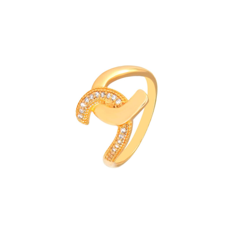 Anel X Meio Cravejado/Liso Banhado em Ouro 18k