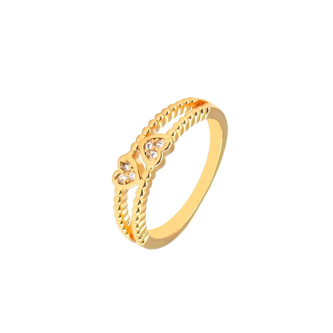 Anel Bolinha Duo Coração Cravejado Banhado em ouro 18k