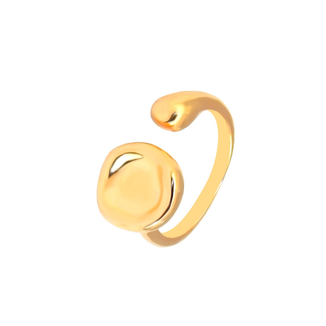 Anel Organico Regulavel Banhado em  Ouro 18k