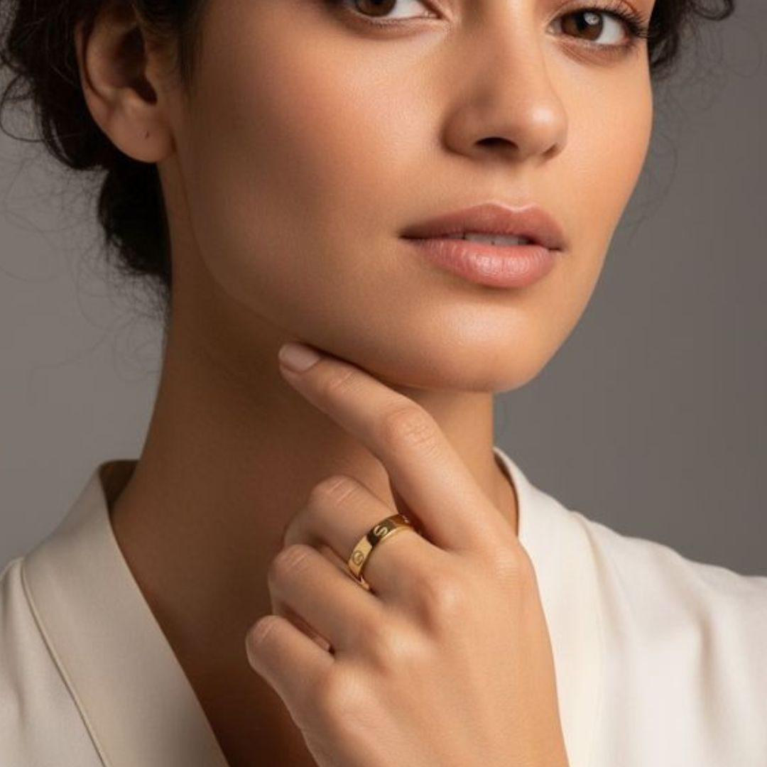 Anel C Dourado em Aço