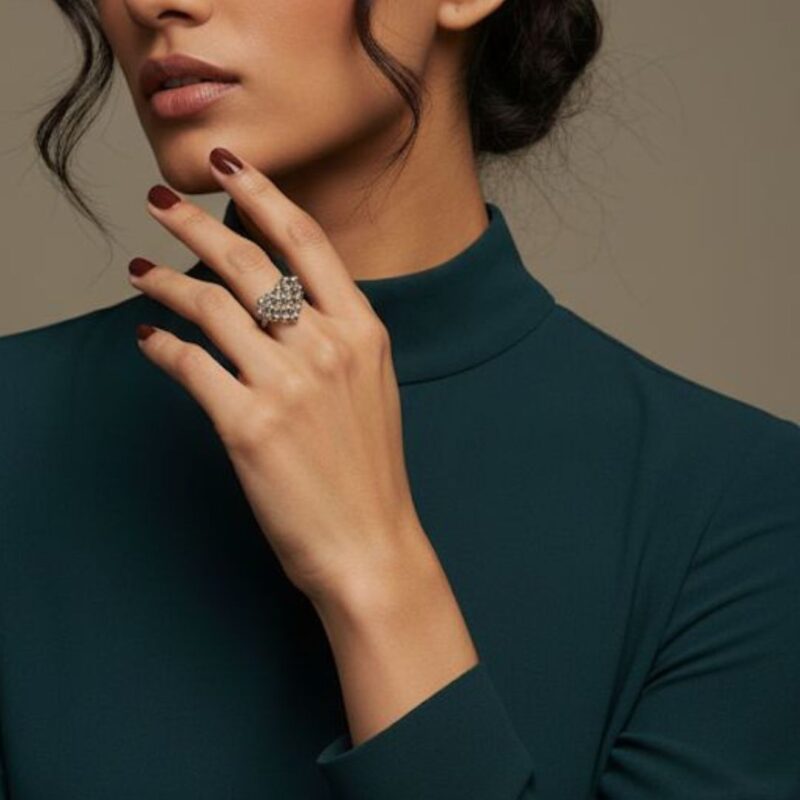 Anel Coração Bolinha Regulavel em Aço