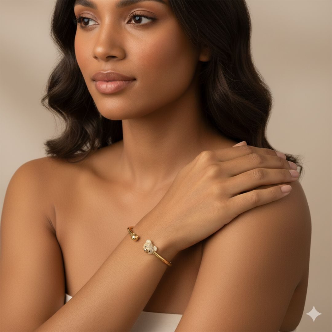 Bracelete Ursinho Cravejado banhado em Ouro 18k