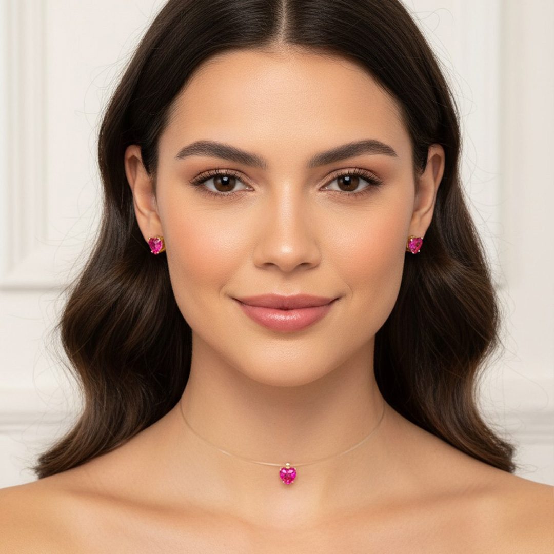 Conjunto Fio de Nylon Coração Banhado em Ouro 18k